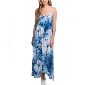 Lovestitch / Denim Blue Tie Dye Maxi Dress / Boho Summer Maxi